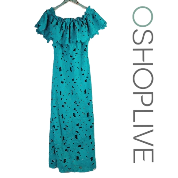 Oshoplive Teal Floral Cut-out Bodycon Maxi Dress L - Picture 5 of 6